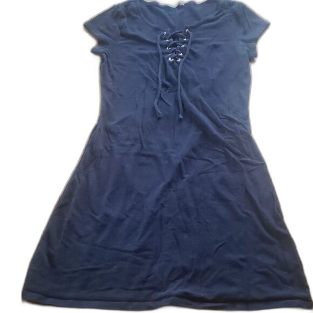 Aeropostale Junior Medium Black Lace-Up Tee Shirt Dress Midi Short Sleeve